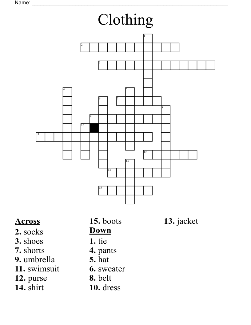 Clothing Crossword
