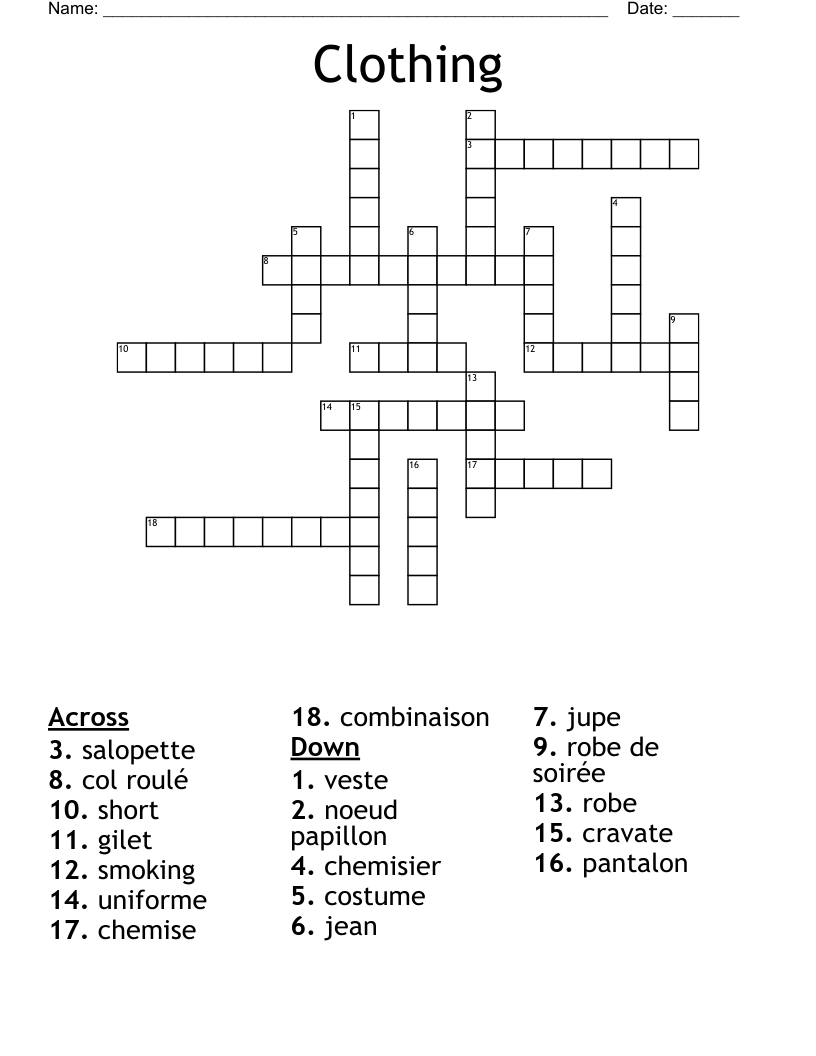 Clothing Crossword