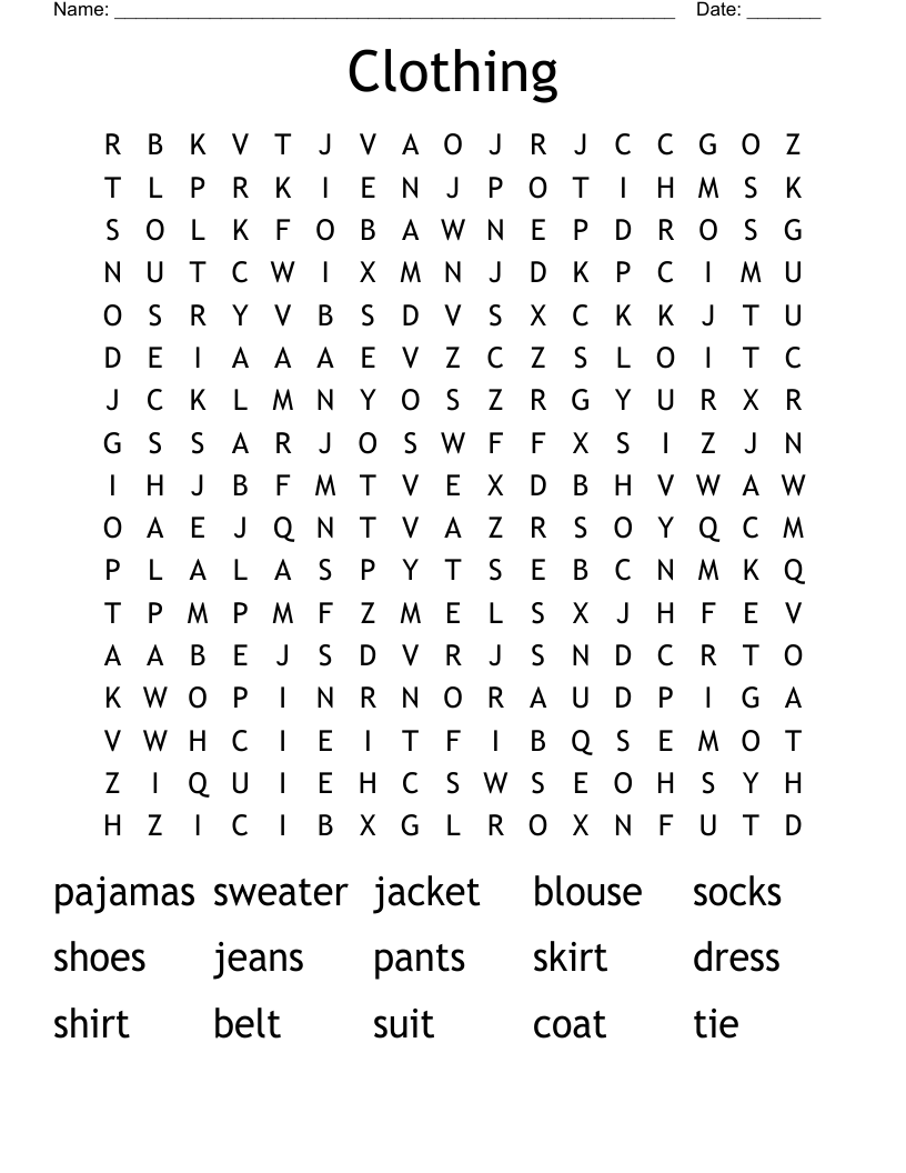 Clothing Word Search