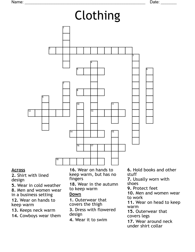 Clothing Crossword