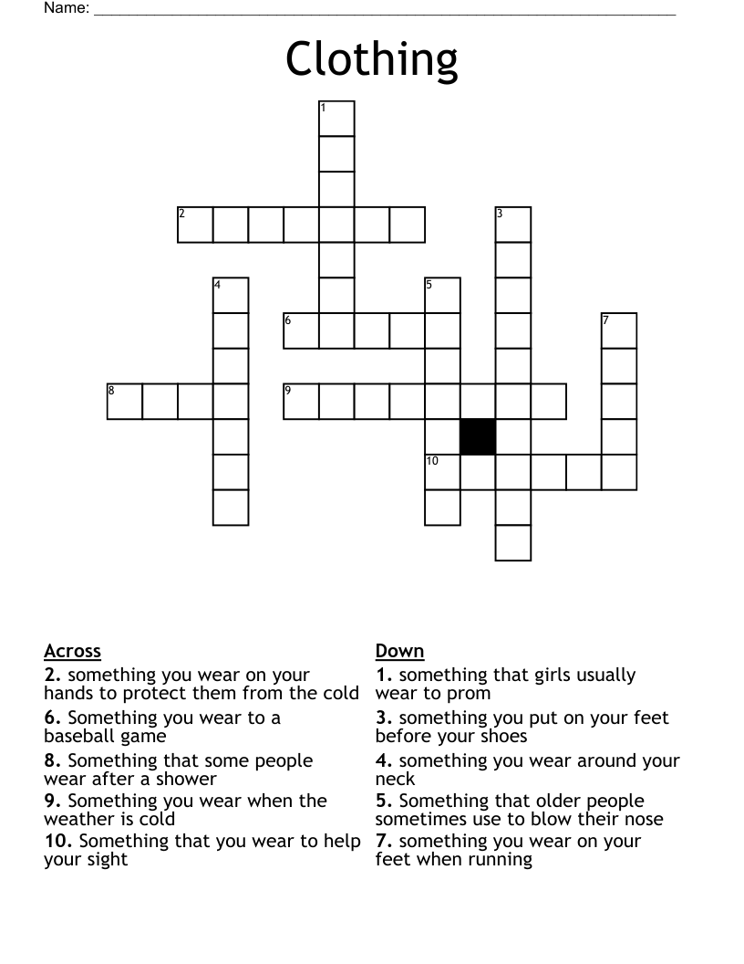Clothing Crossword