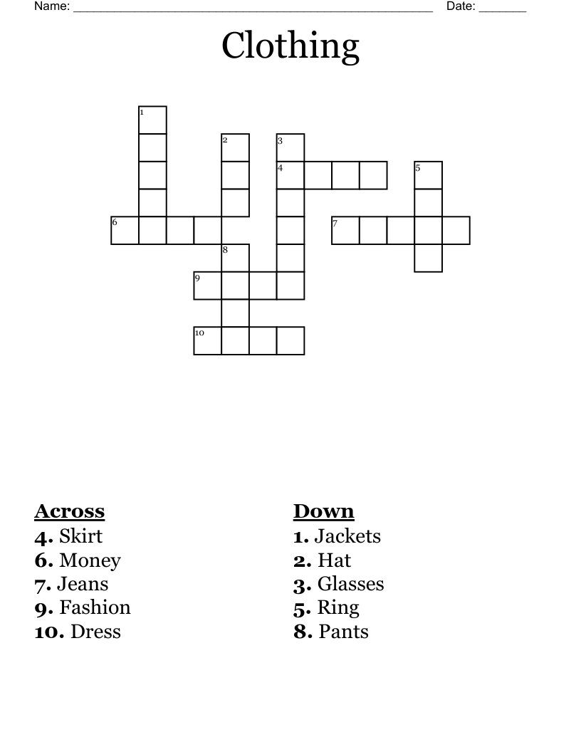 Clothing Crossword