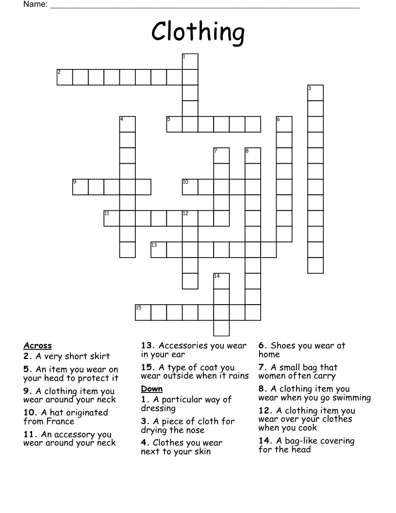 Clothing Crossword