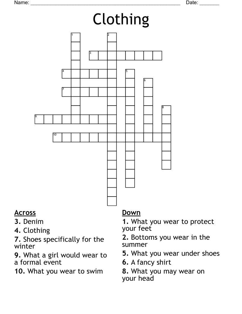 Clothing Crossword