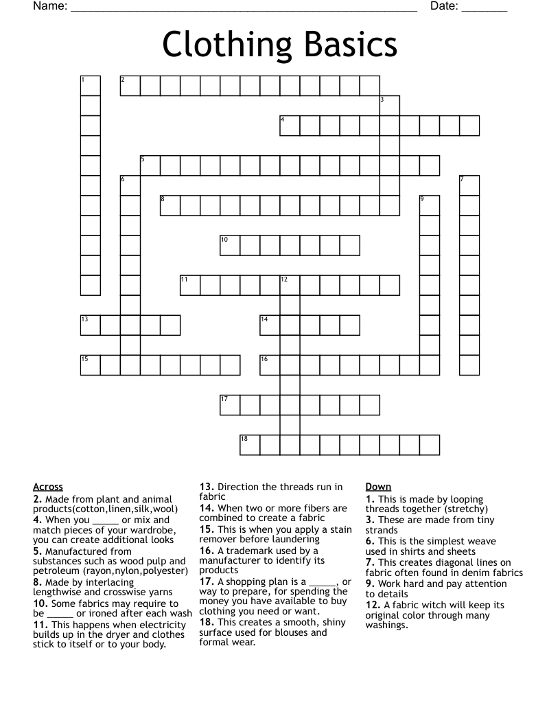 Clothing Basics Crossword