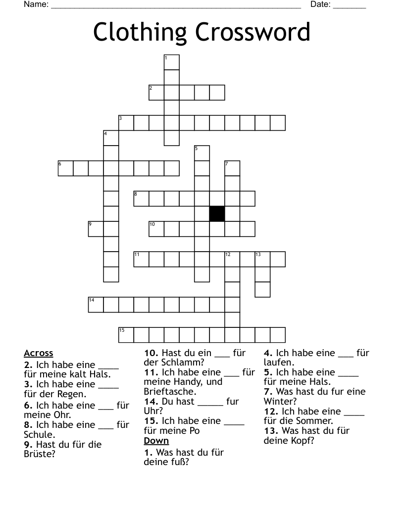 Clothing Crossword