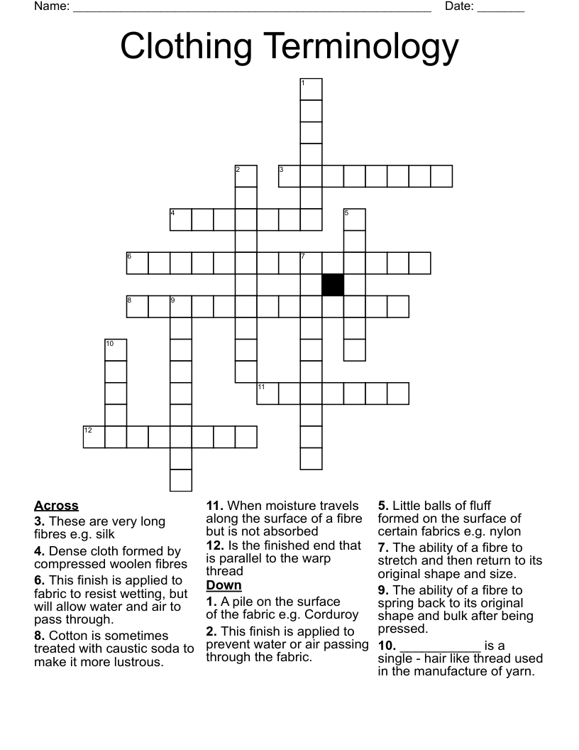 Clothing Terminology Crossword