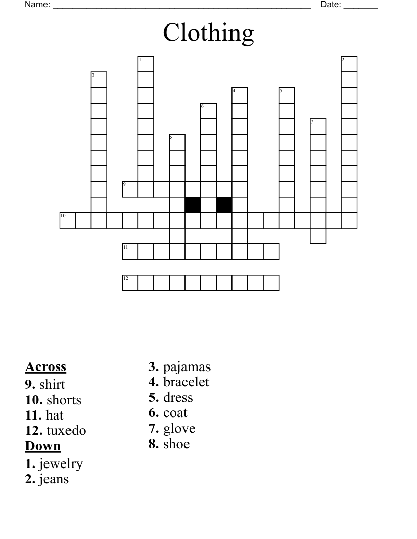 Clothing  Crossword