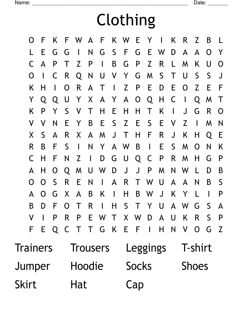 Clothing  Word Search