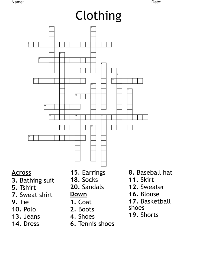 Clothing  Crossword