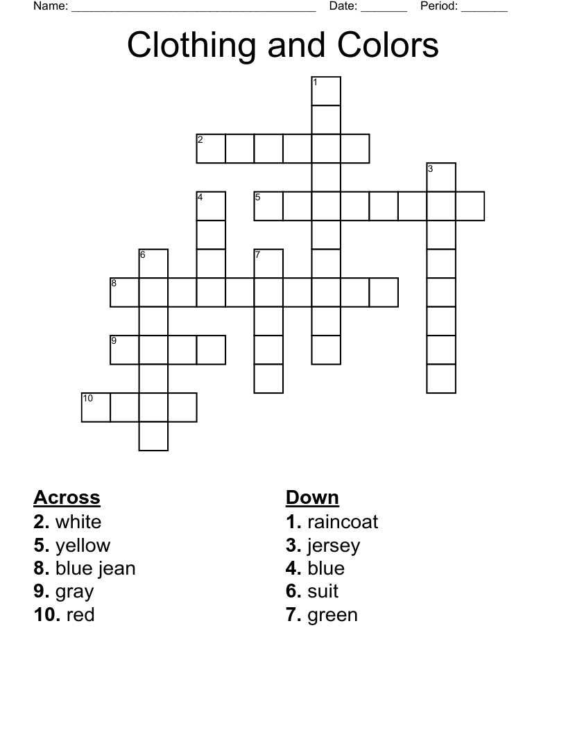 Clothing and Colors Crossword