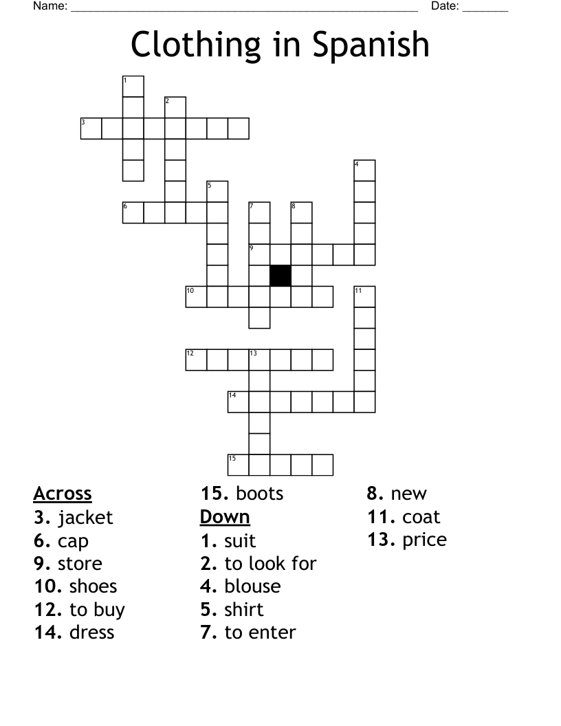 Clothing in Spanish Crossword