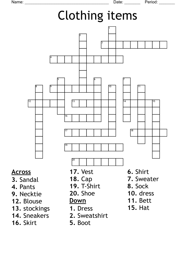 Clothing items Crossword