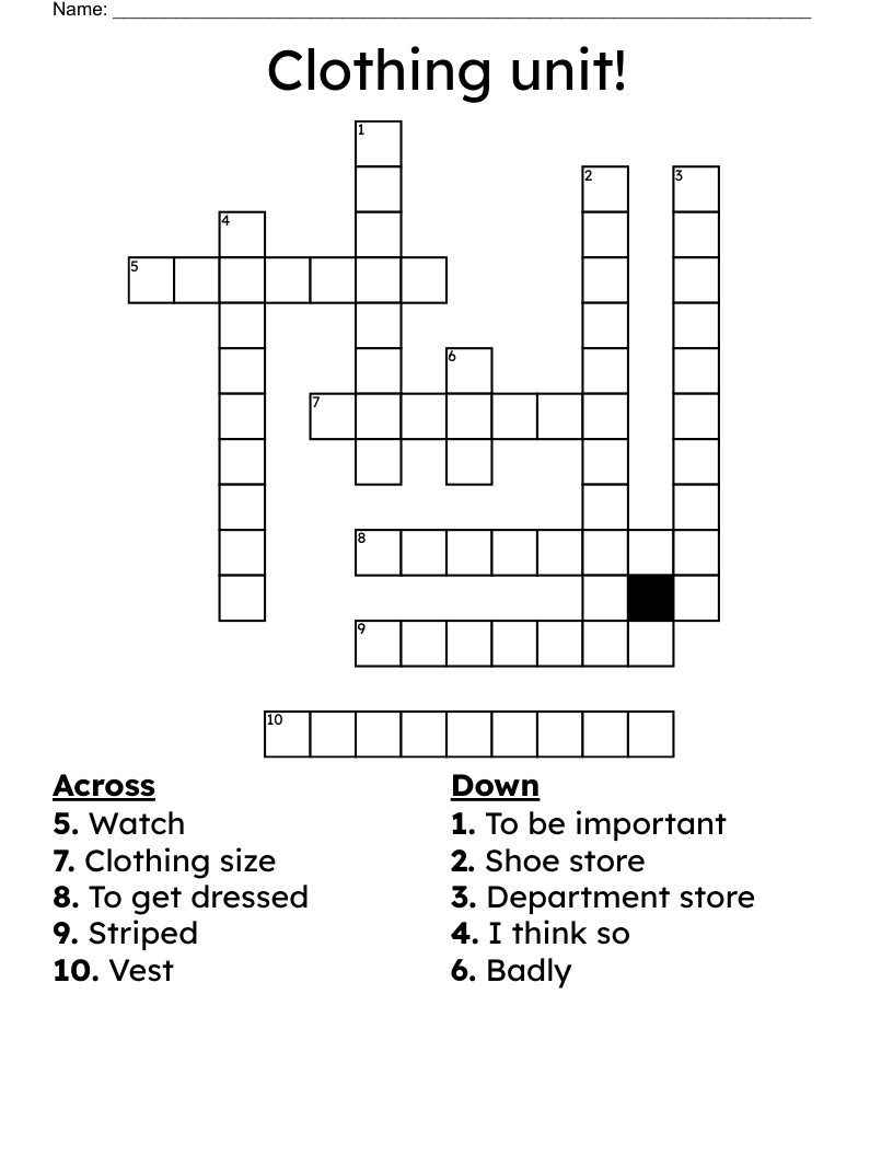 Clothing unit! Crossword