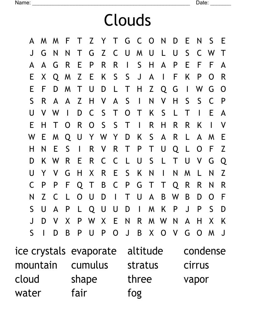 Clouds Word Search