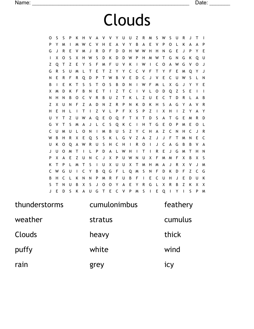 Clouds Word Search