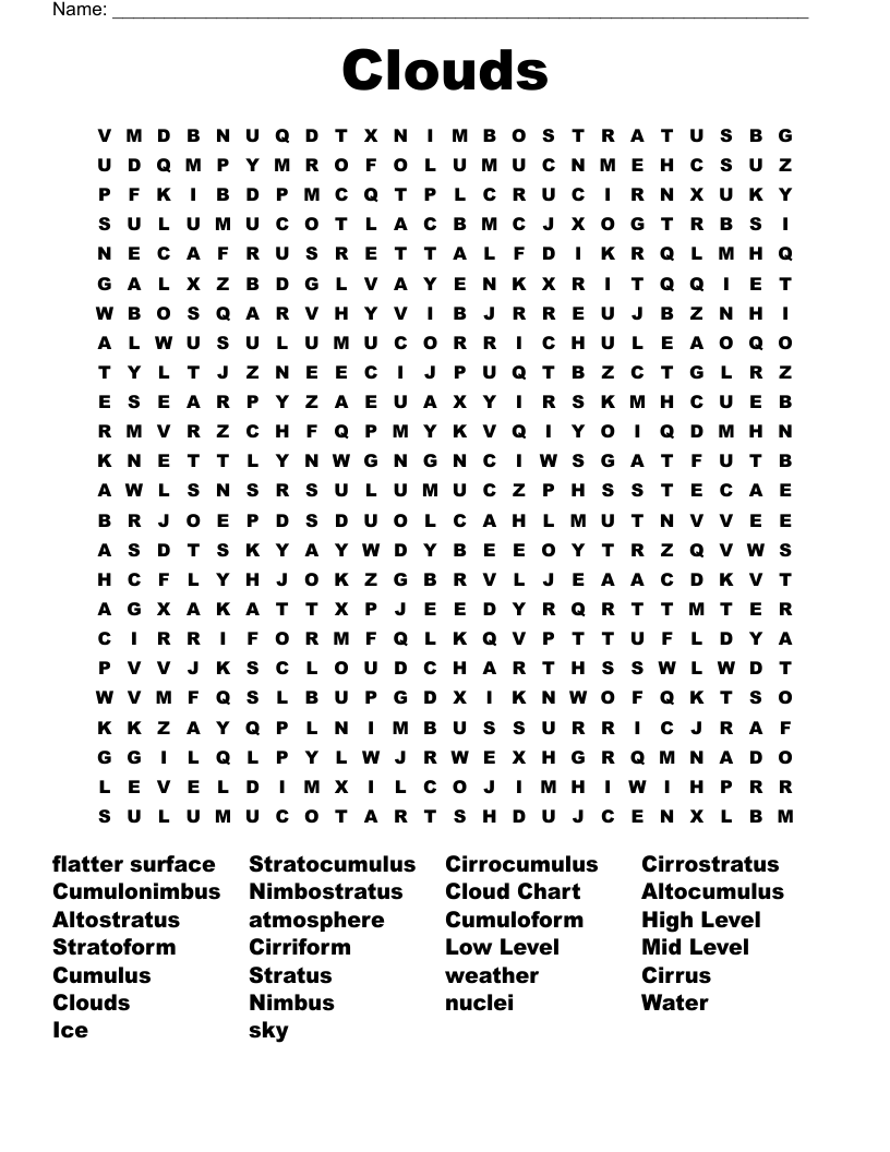 Clouds Word Search