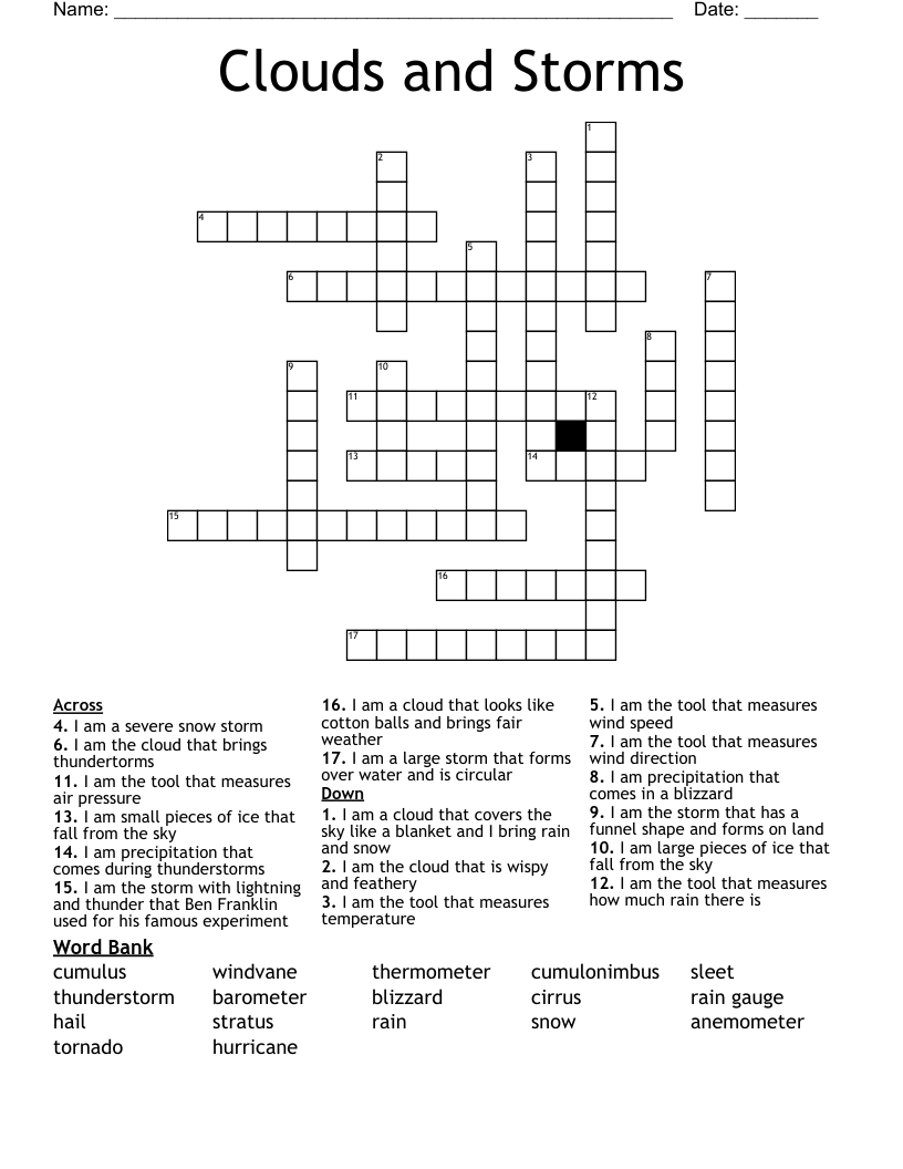 Clouds and Storms Crossword