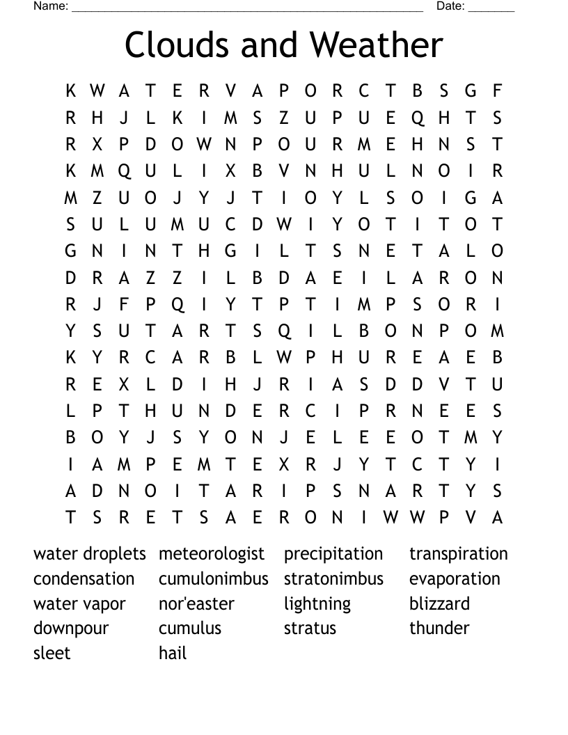 Clouds and Weather Word Search