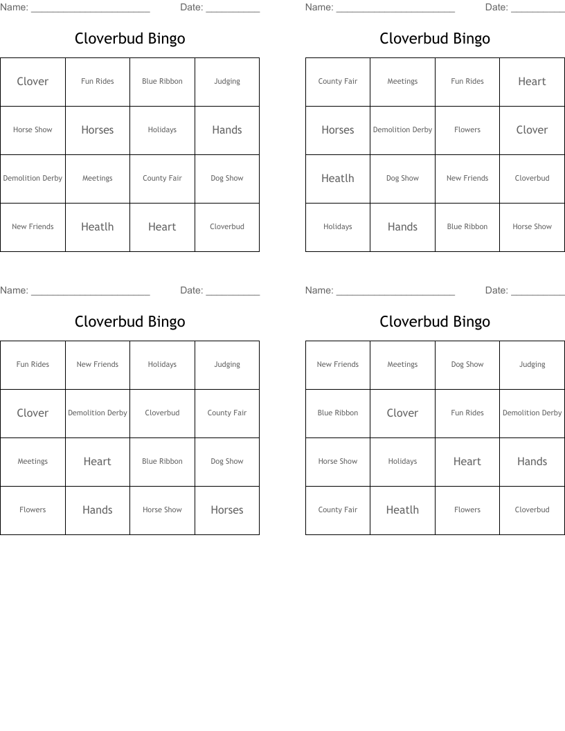 Cloverbud Bingo