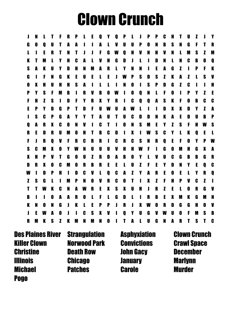 Clown Crunch Word Search