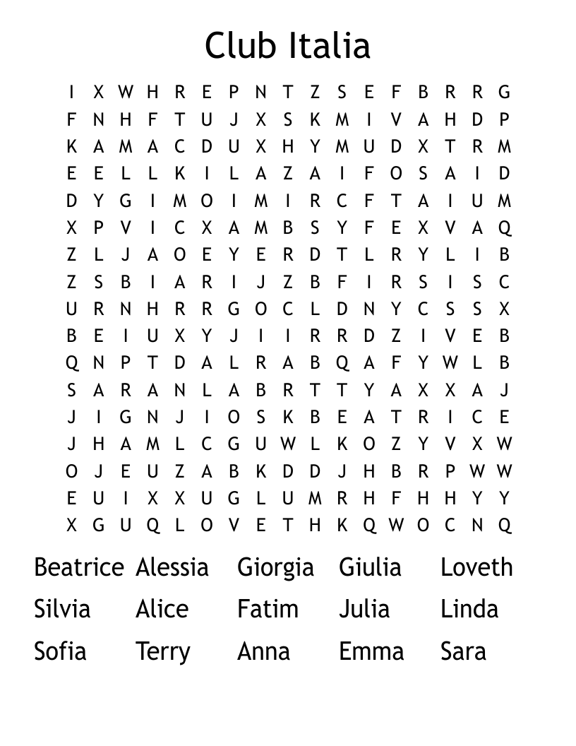 Club Italia Word Search