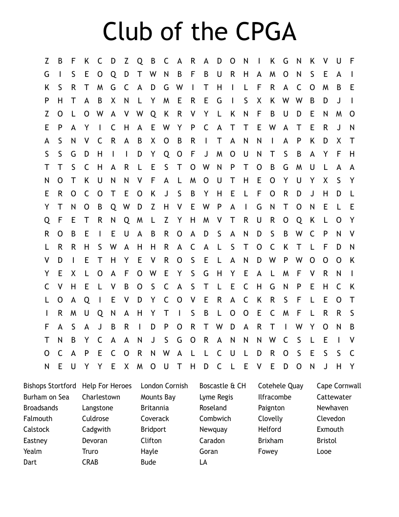 Club of the CPGA Word Search