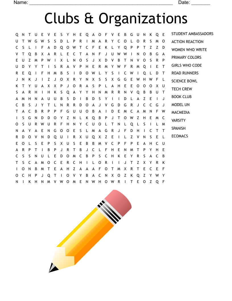 Clubs & Organizations Word Search