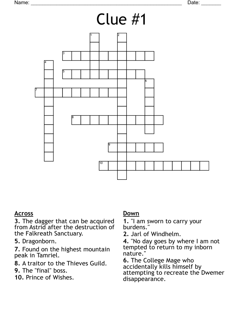 Clue #1 Crossword