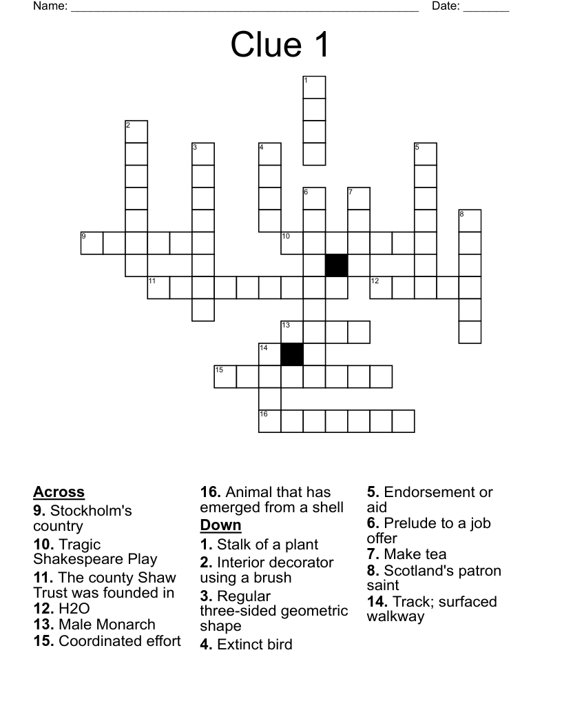 Clue 1 Crossword
