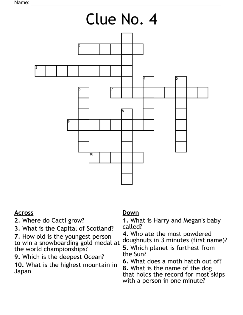 Clue No. 4 Crossword