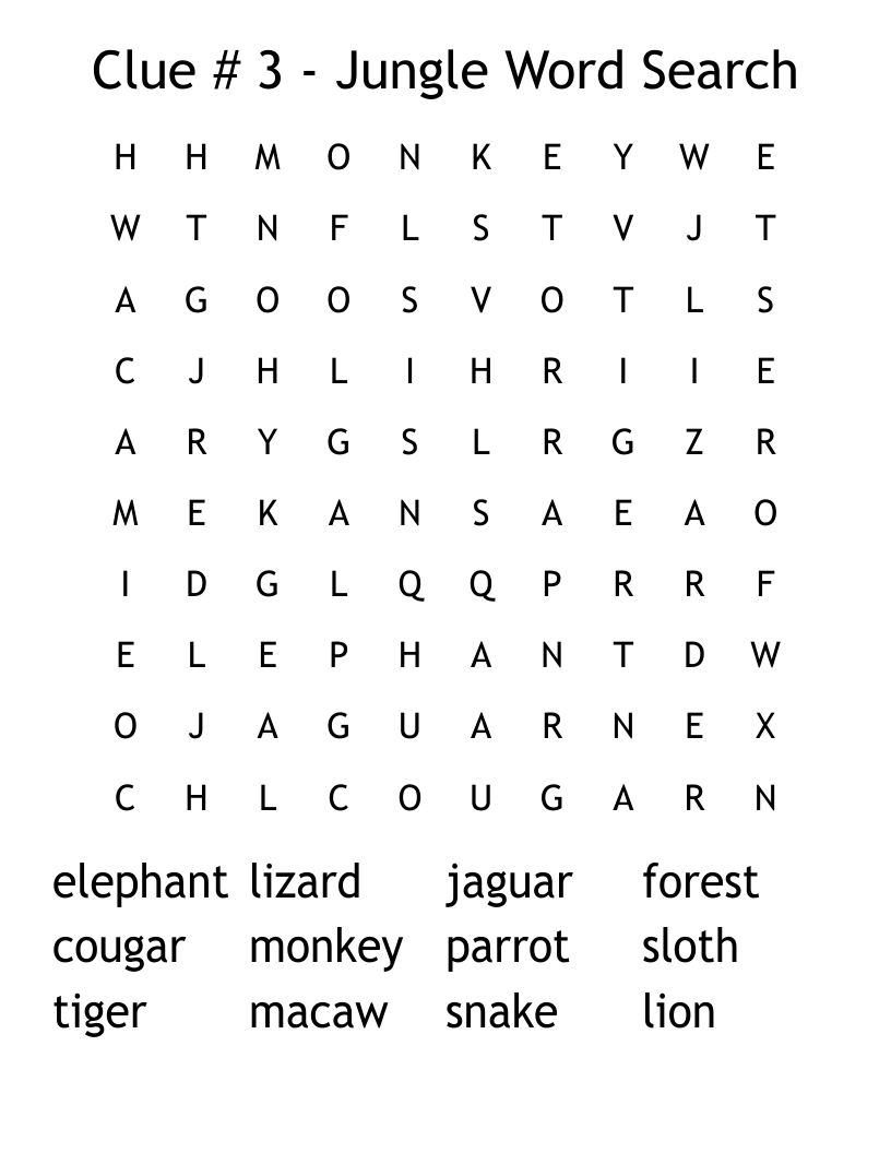 Clue # 3 - Jungle Word Search