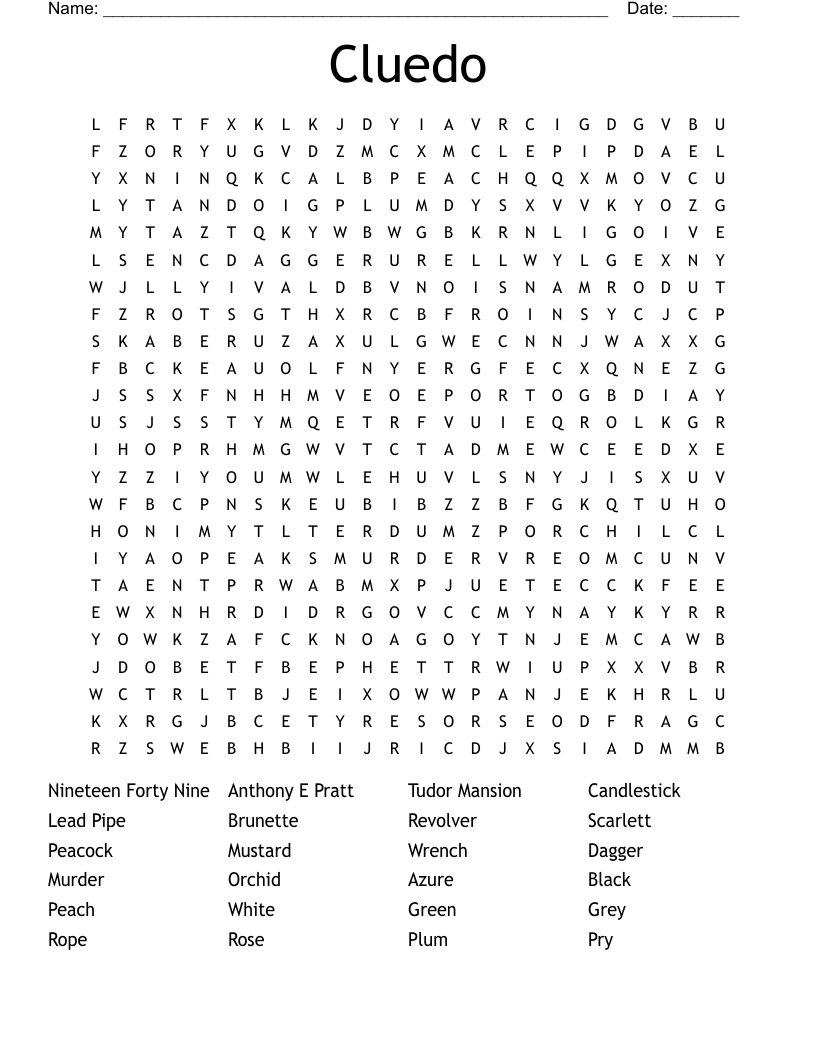 Cluedo Word Search