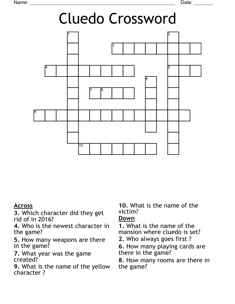 Cluedo Crossword