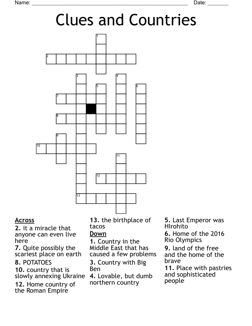 Clues and Countries Crossword