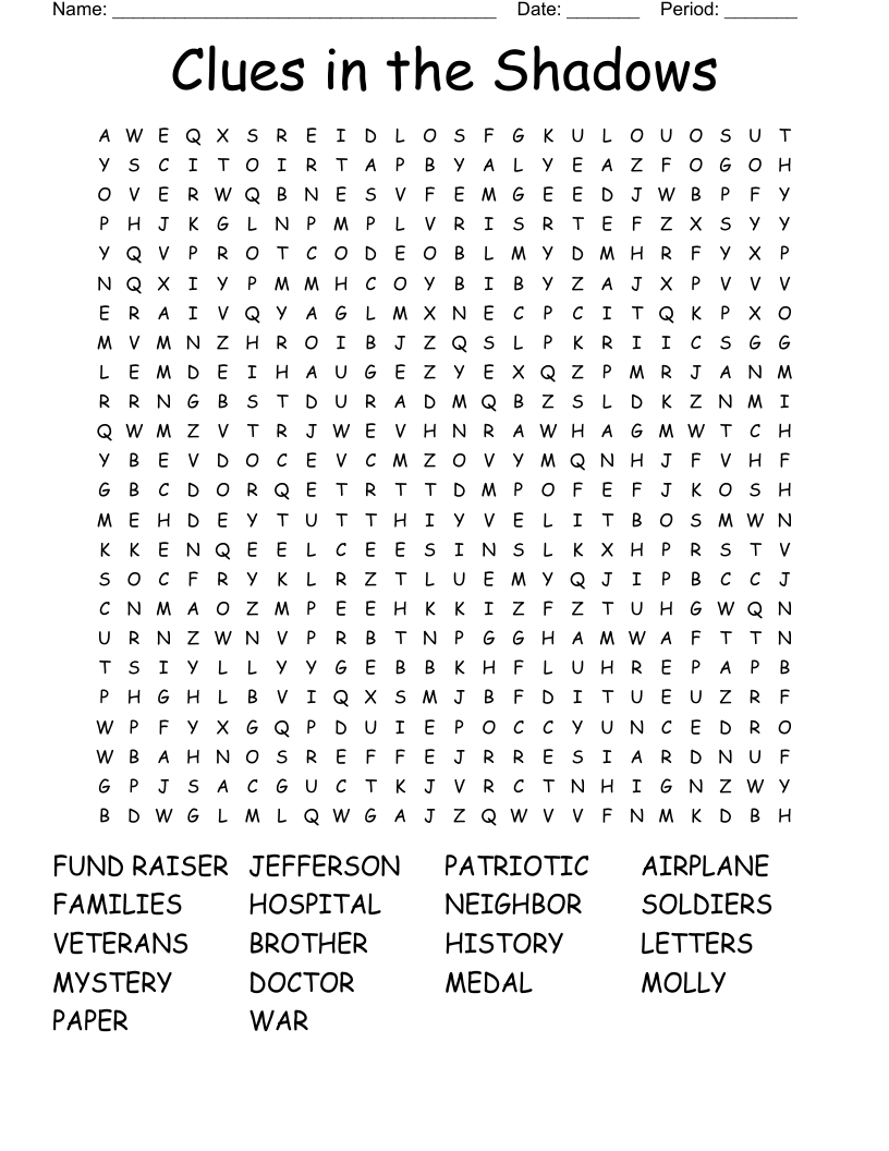 Clues in the Shadows  Word Search