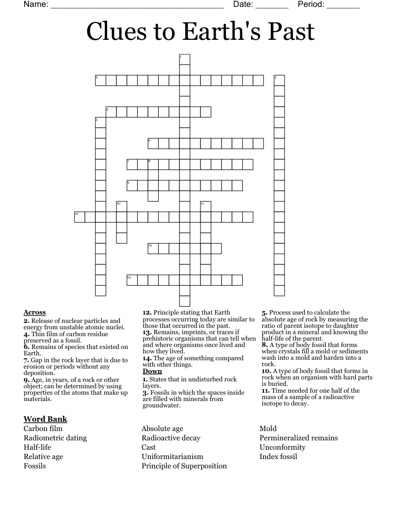 Clues to Earth's Past Crossword