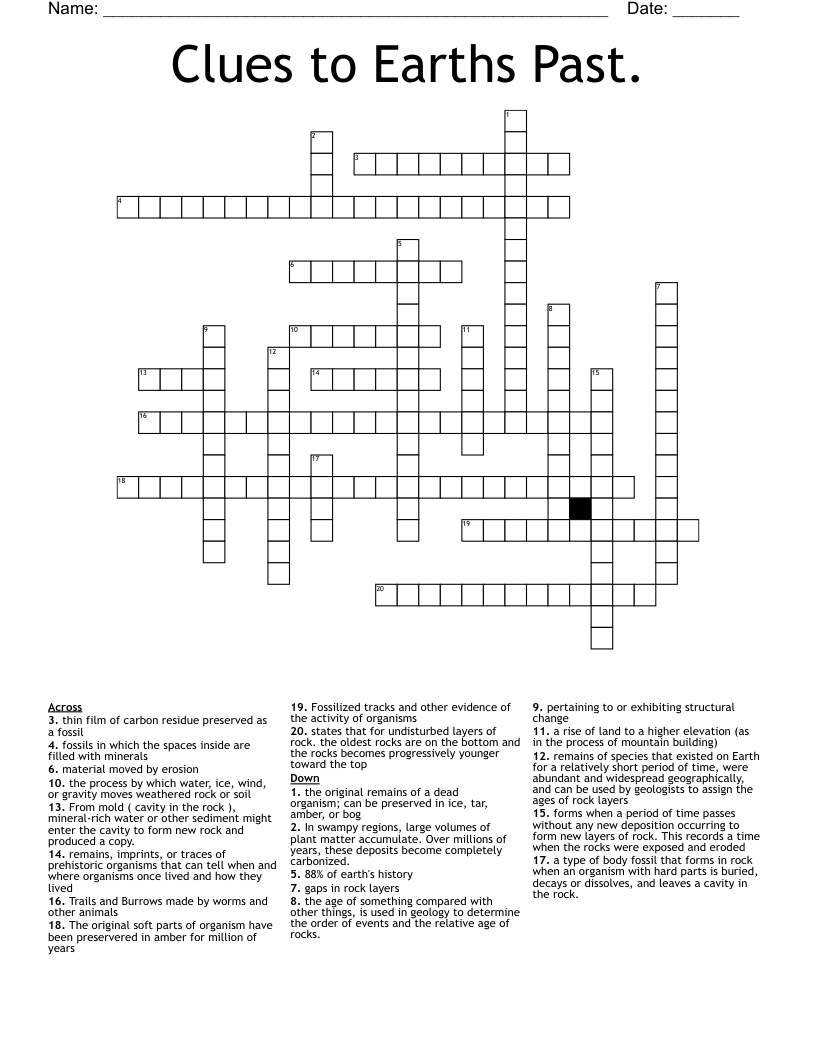 Clues to Earths Past. Crossword