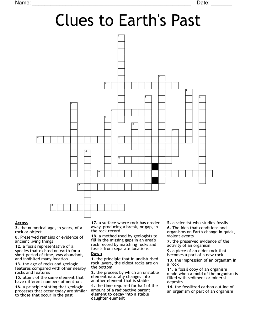 Clues to Earth's Past Crossword