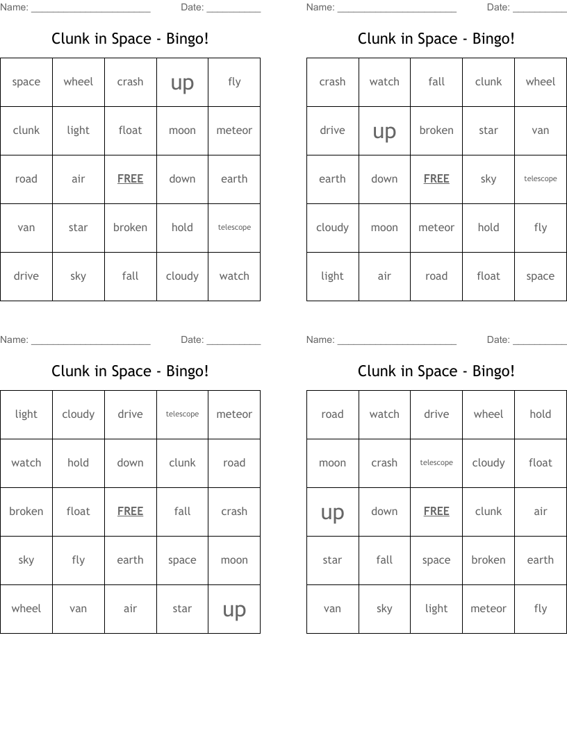 Clunk in Space - Bingo!