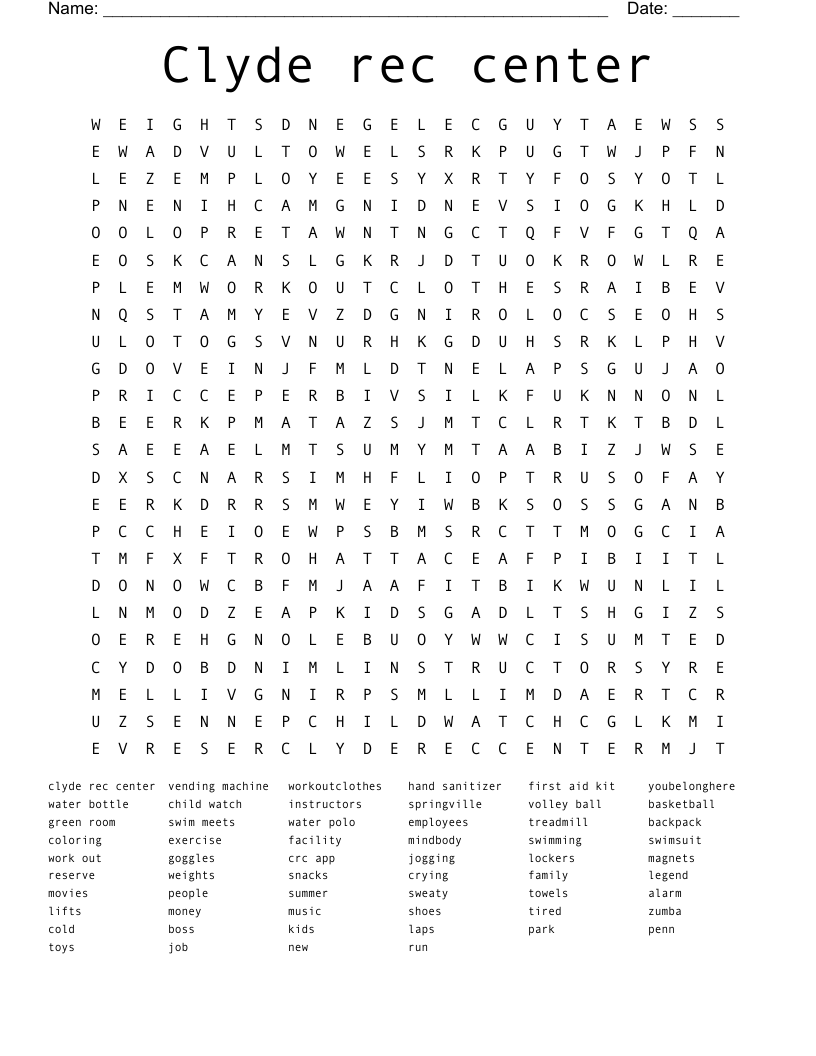 Clyde rec center  Word Search