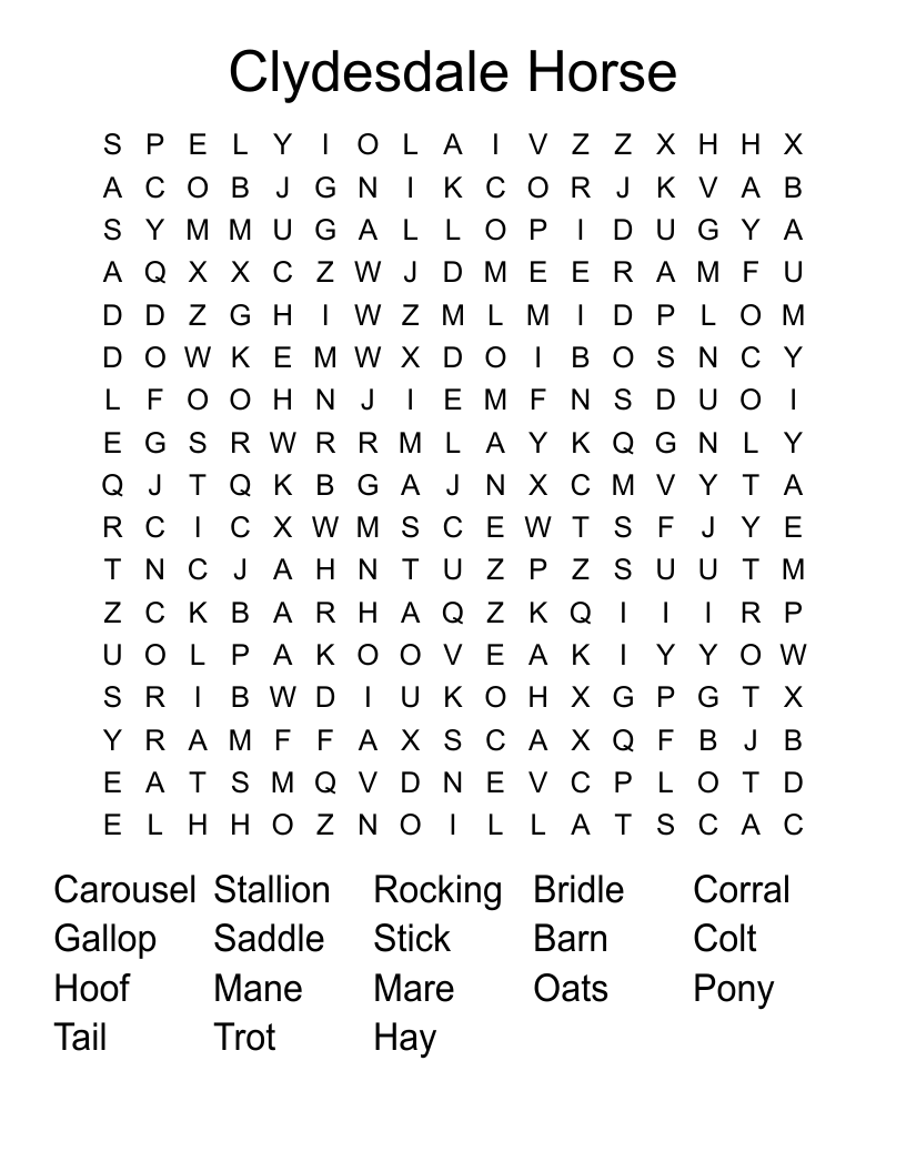 Clydesdale Horse Word Search