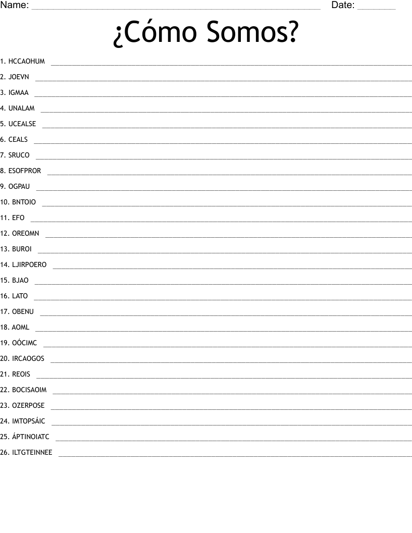 ¿Cómo Somos? Word Scramble