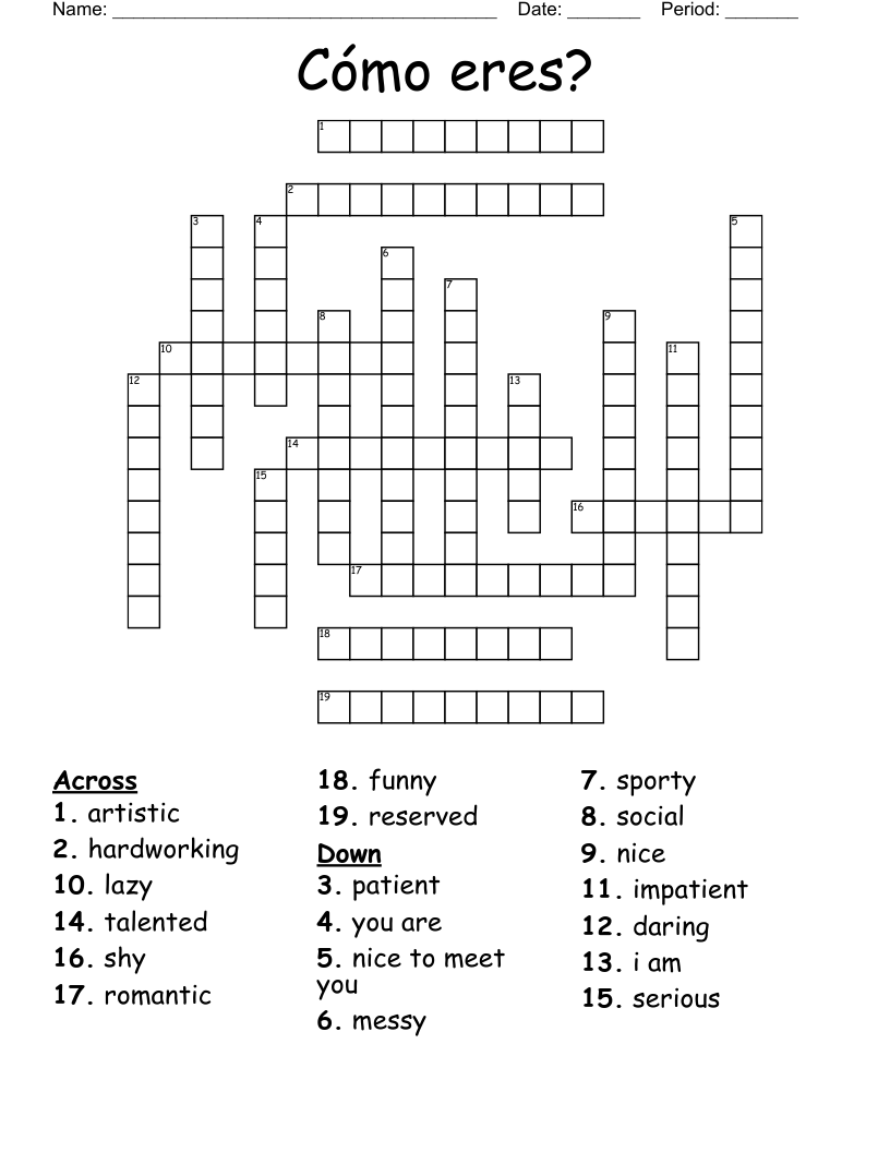 Cómo eres? Crossword