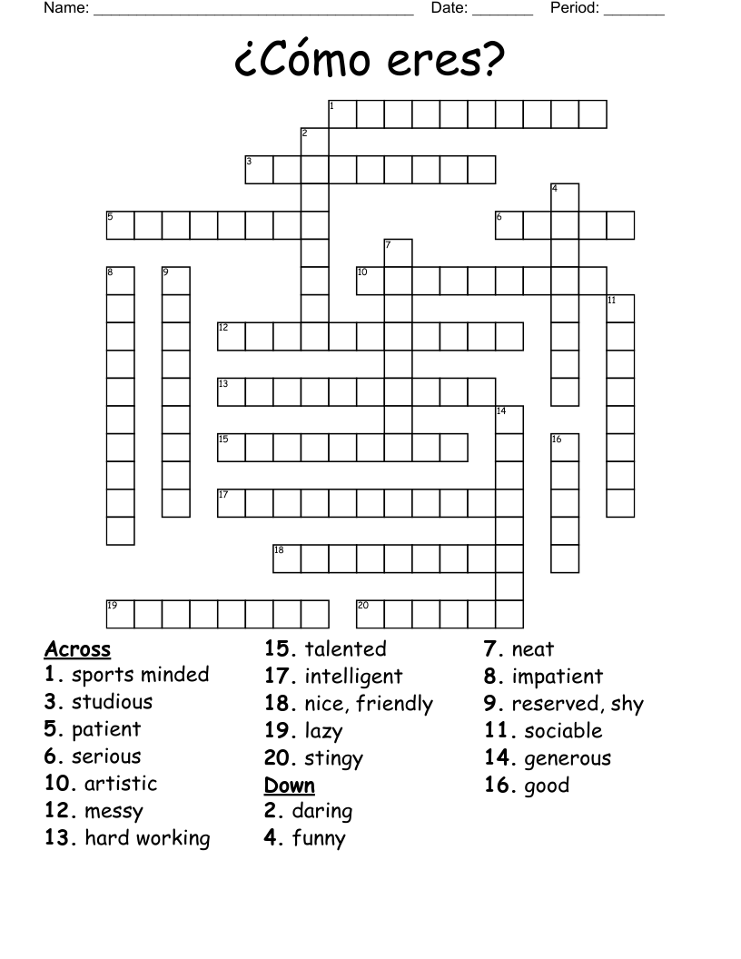 ¿Cómo eres? Crossword