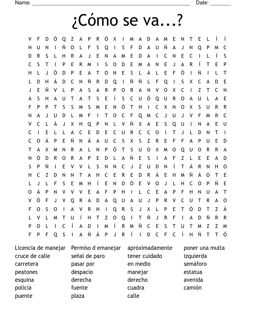 ¿Cómo se va...? Word Search