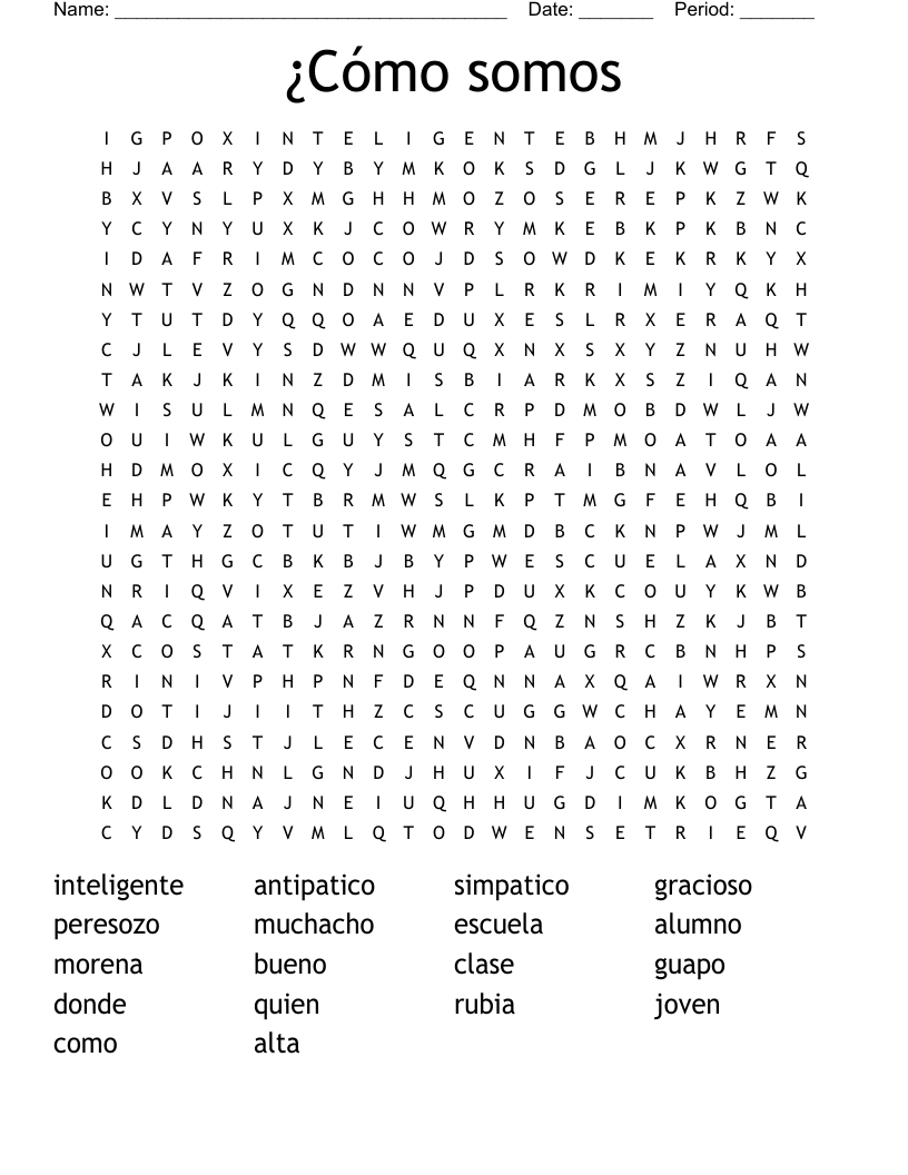 ¿Cómo somos Word Search