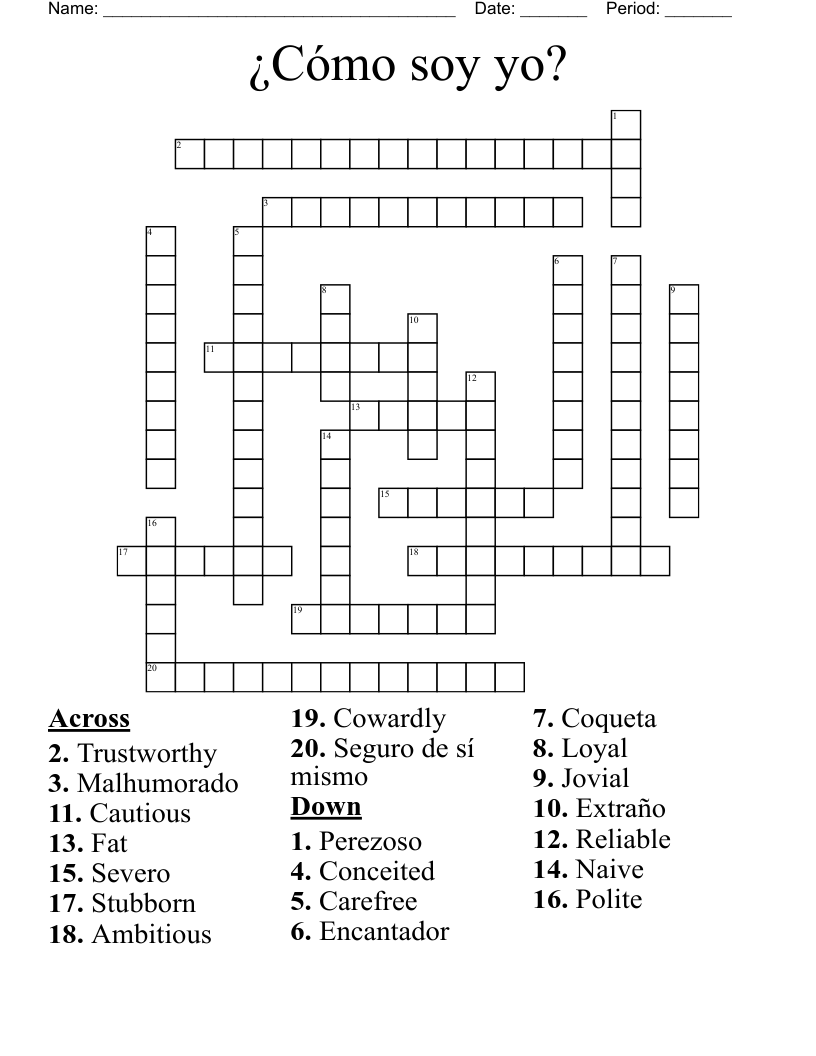 ¿Cómo soy yo? Crossword