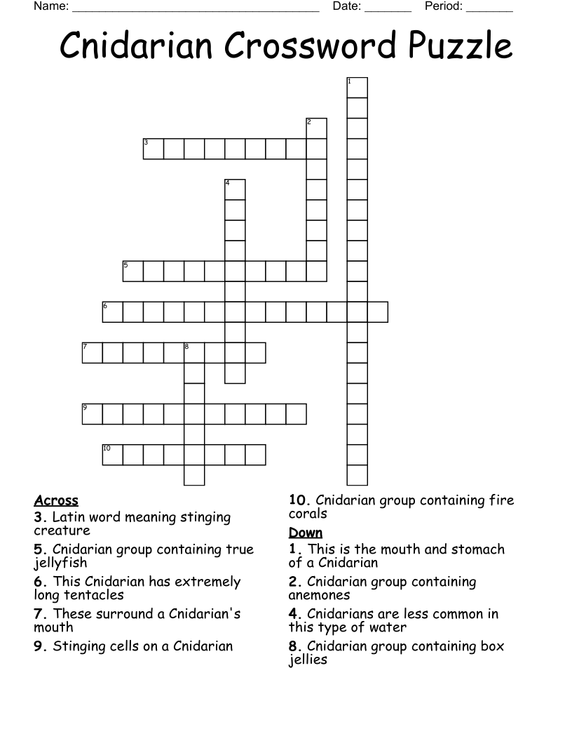 Cnidarian Crossword Puzzle