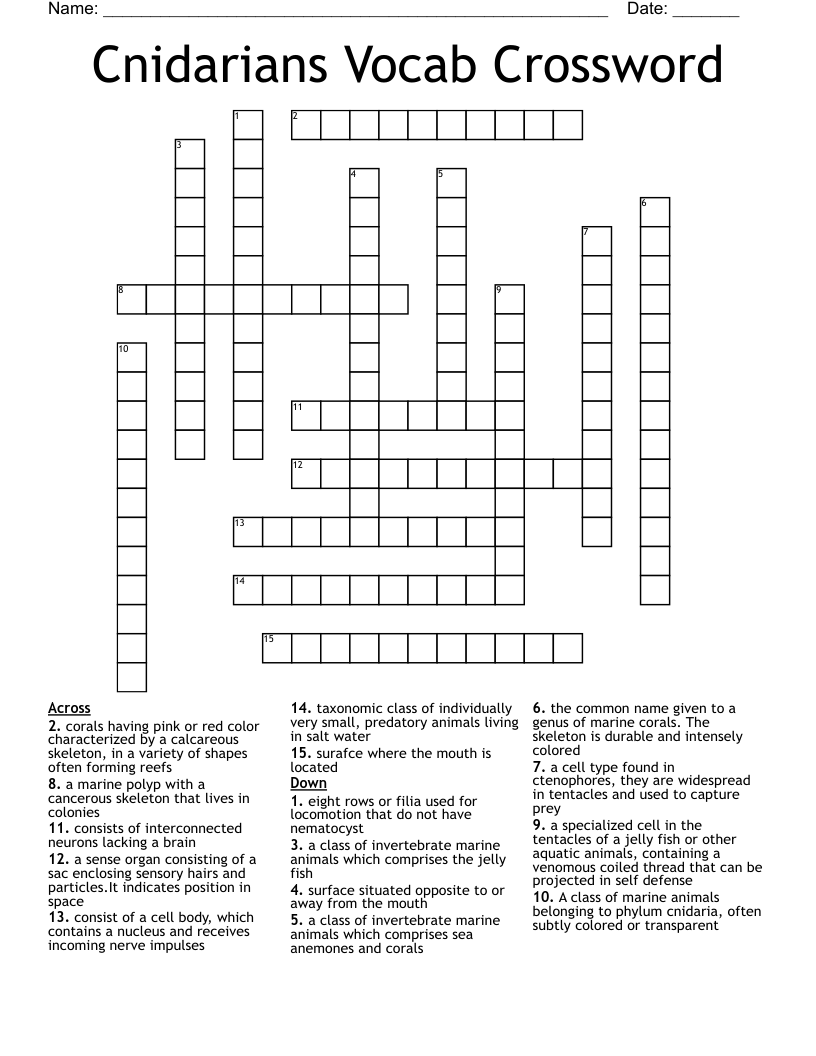 Cnidarians Vocab Crossword 